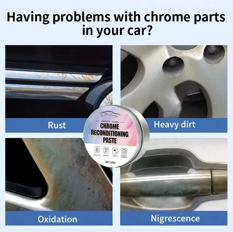 1pc Chrome Restoration Paste Oxidation Remover for Trim & Emblems with Sponge