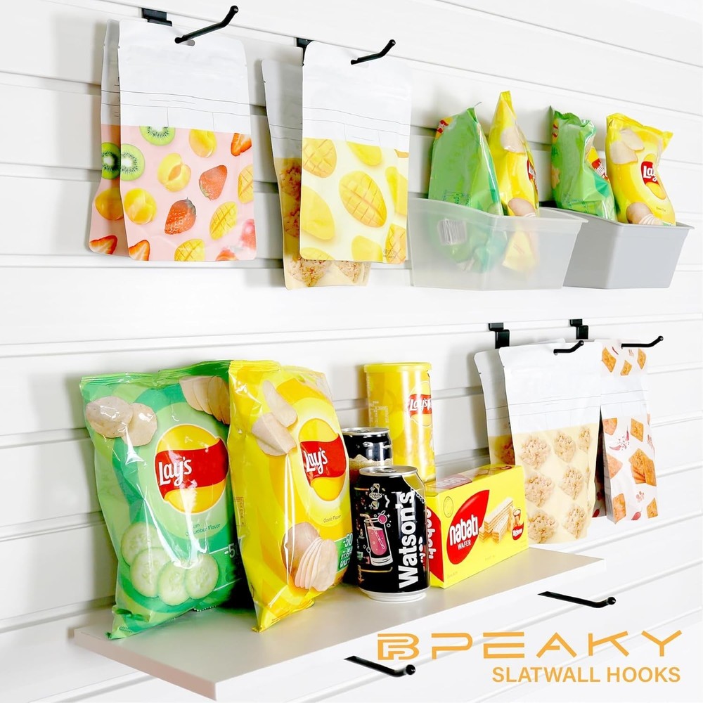 Industrial Black Slatwall Hooks, 25PC, Adjustable & Rust Resistant - 4 Inch Size