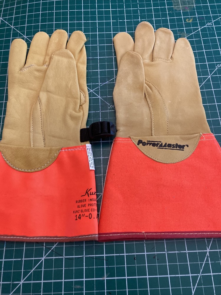 New Power Master Lineman Standard High Voltage Leather Protector Gloves size 8.5