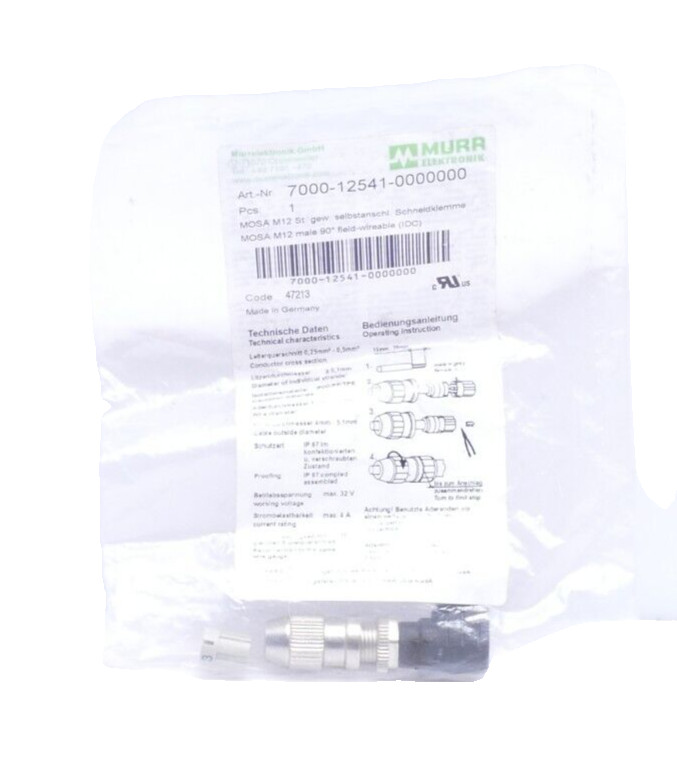 2x Murr Electronics M12 pcs 90° A-cod. Insulation Terminal | 7000-12541-0000000
