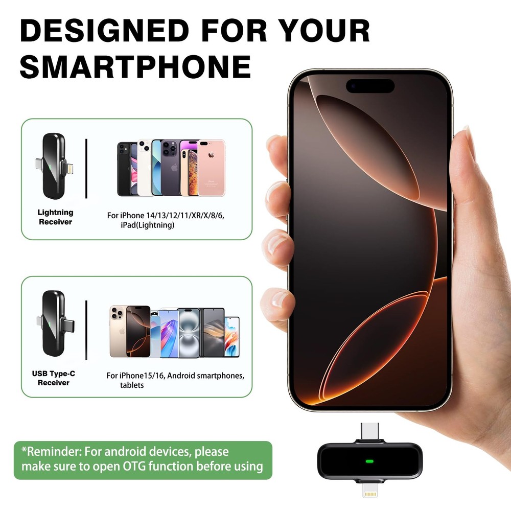 Wireless Lavalier Microphone for iPhone/Android - Dual Mini Noise Canceling M...