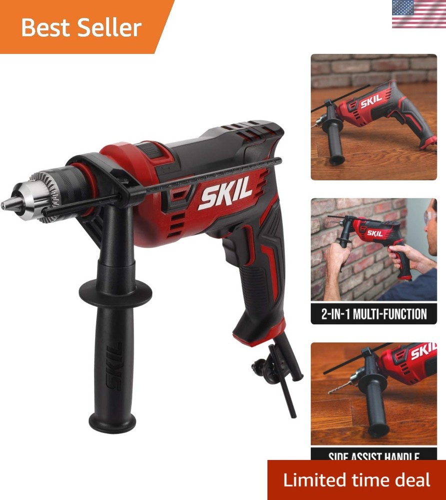 High Torque 7.5-Amp Hammer Drill - 1/2" Keyed Chuck, Variable Speed Control