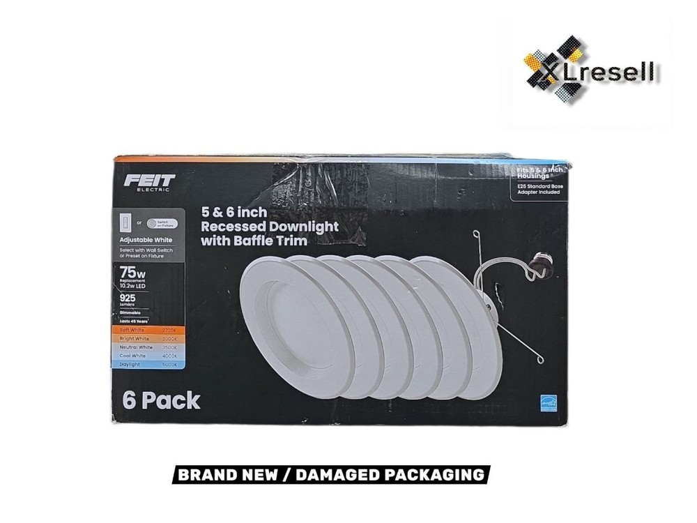 FEIT Electric 5/6" LED Recessed Downlight Kit 6-Pack Dimmable Adjustable White