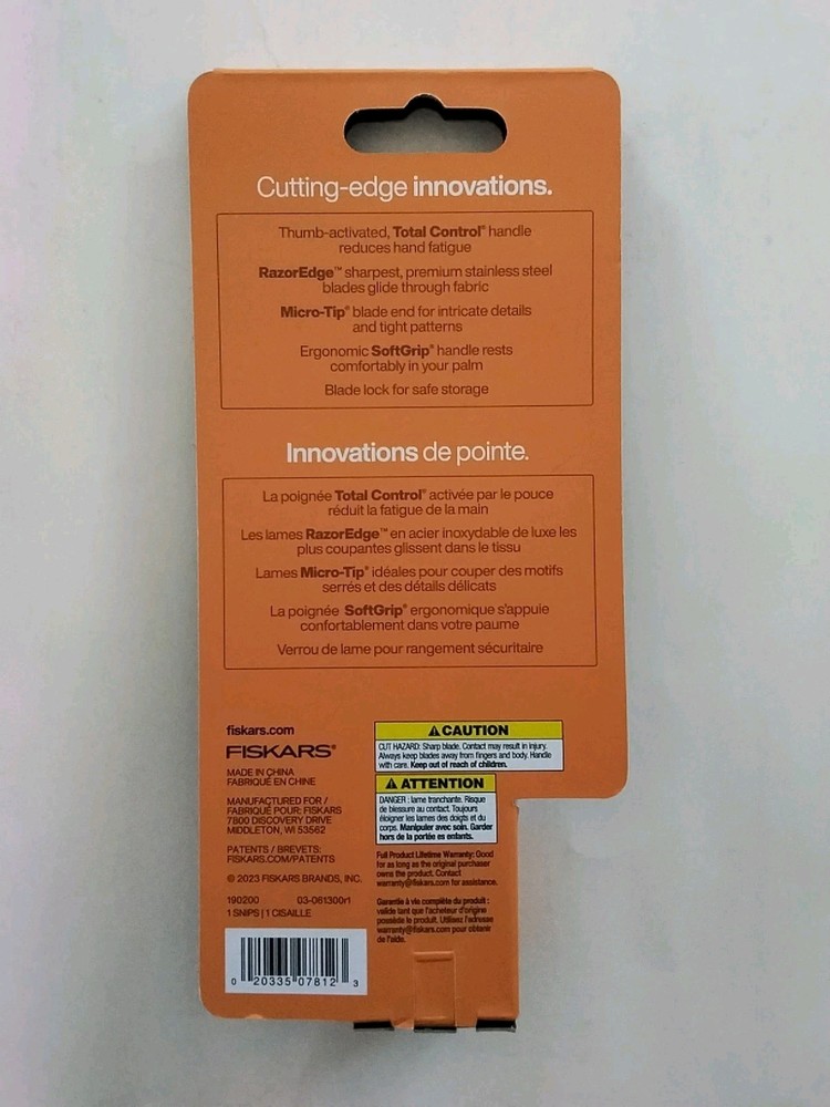 Fiskars #7 Fabric Snips - Razor Edge/Micro Tip - Thumb Activated Spring Assist