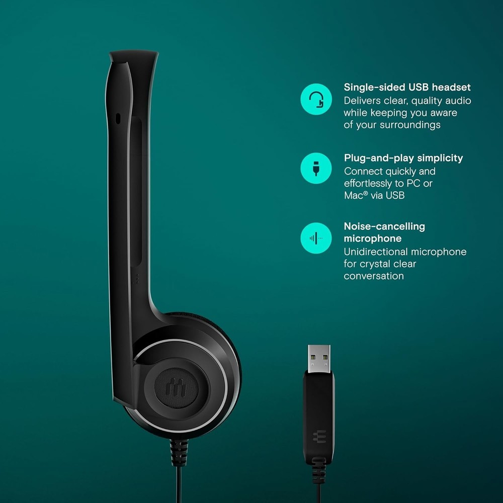 EPOS PC 7 USB Wired Headset Noise Cancelling Mic Mono Black