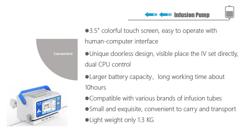 Infusion pump with touchscreen, dual CPU, multi-mode operation, waterproof