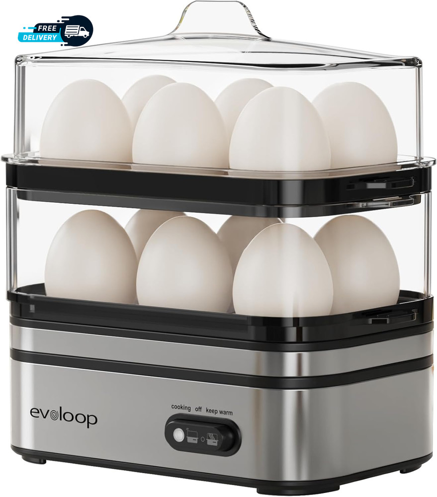 Rapid Egg Cooker Electric 12 Eggs Capacity Soft Medium Hard Boiled Poached
