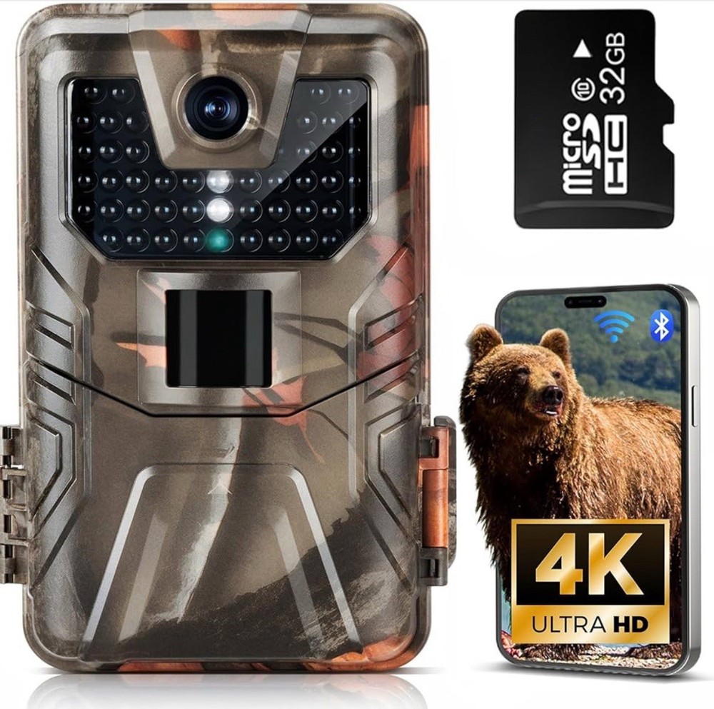 4K 48MP WiFi Trail Camera Bluetooth Night Vision 0.2sTrigger Motion Activated