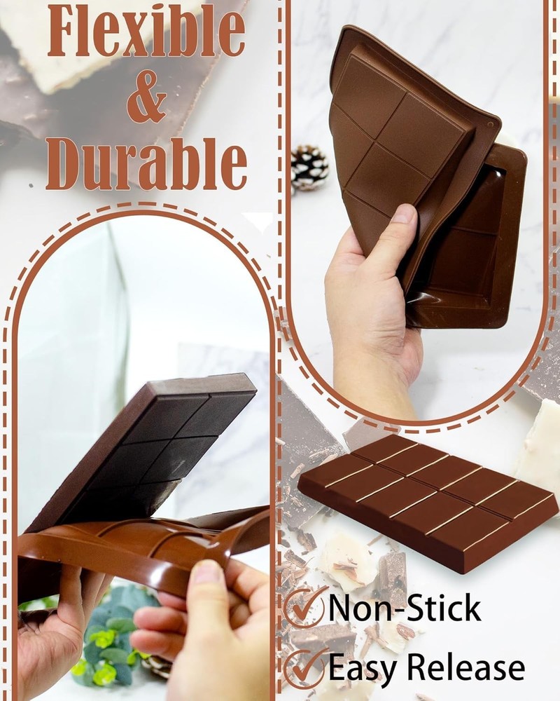 Dubai Chocolate Bar Mold Silicone Chocolate Bar Molds Deep Rectangular 2 Pack