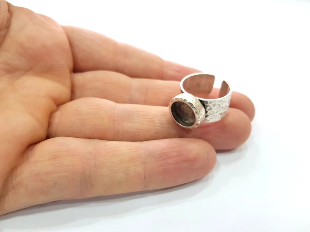 Hammered Ring Blank Setting Base Bezel inlay Backs Cabochon Antique Silver