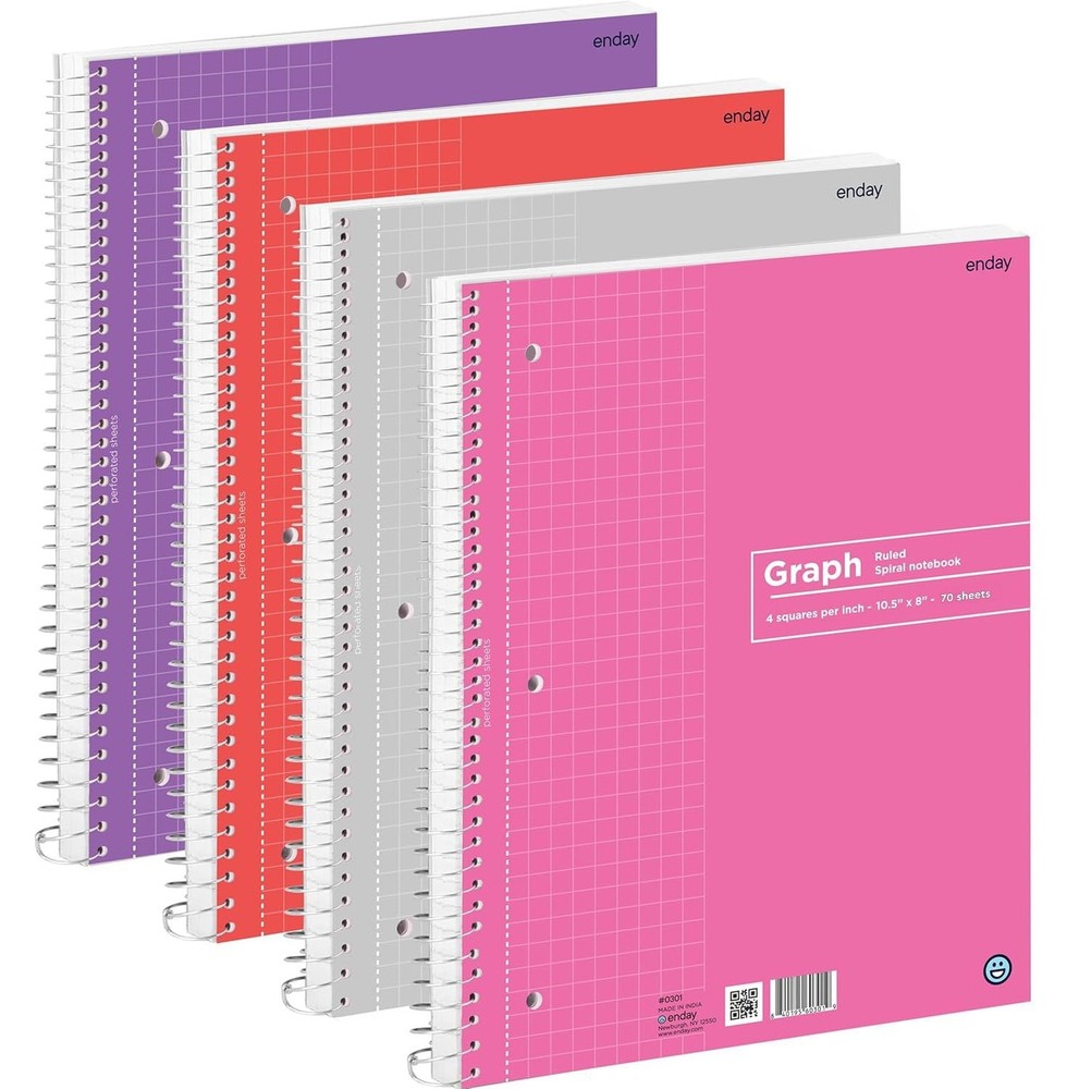 Graph Paper Notebook (4 Pack) Grid Notebook, Graph paper spiral notebook, Gra...