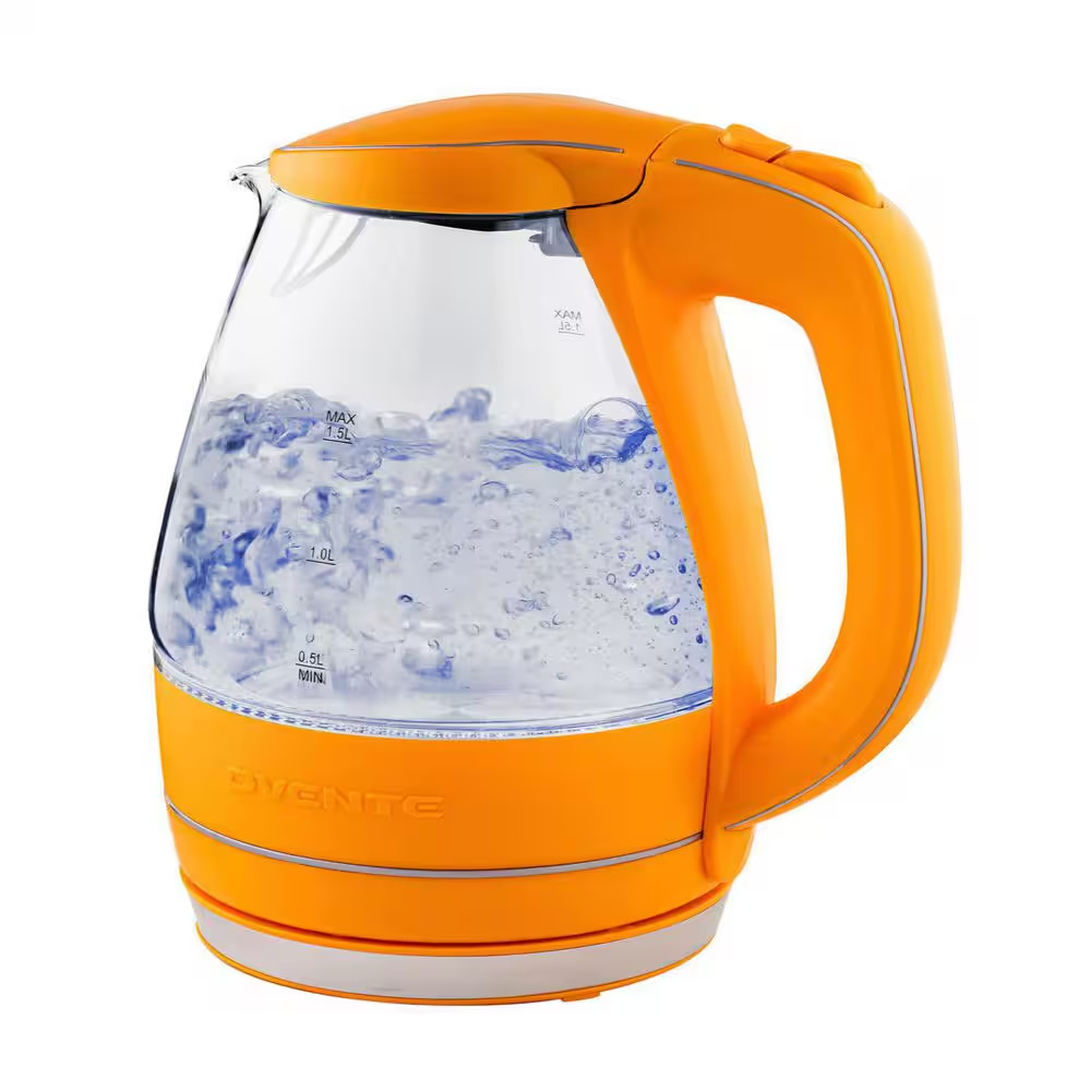 Illuminated 6.5-Cup Orange Electric Kettle with Filter, Fast Heating and Auto-Sh
