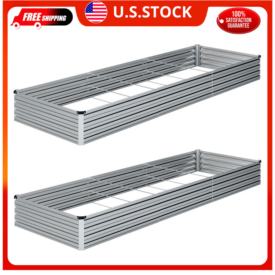 2PCS 10x3x1FT Galvanized Raised Garden Bed Metal Planter Box Vegetable Silver