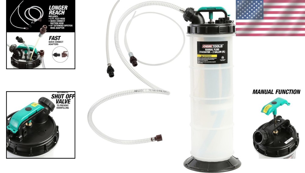 Effortless Fluid Changes: 2 Gallon Manual Oil Extractor with Dipstick Adapters