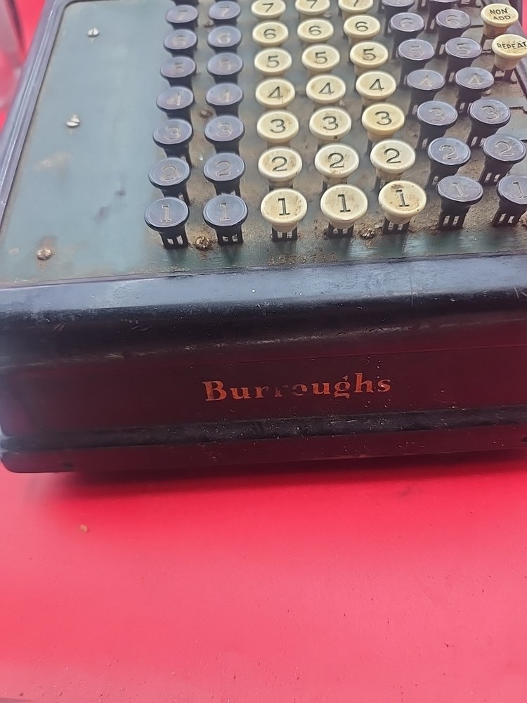 Burroughs Portable Adding Machine Hand Crank Antique 8 Column