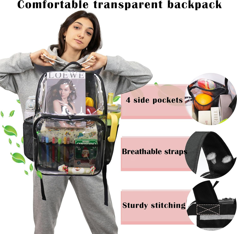 Clear Backpack,18'' See Through Backpack School Approved Heavy Duty Clear Backpa