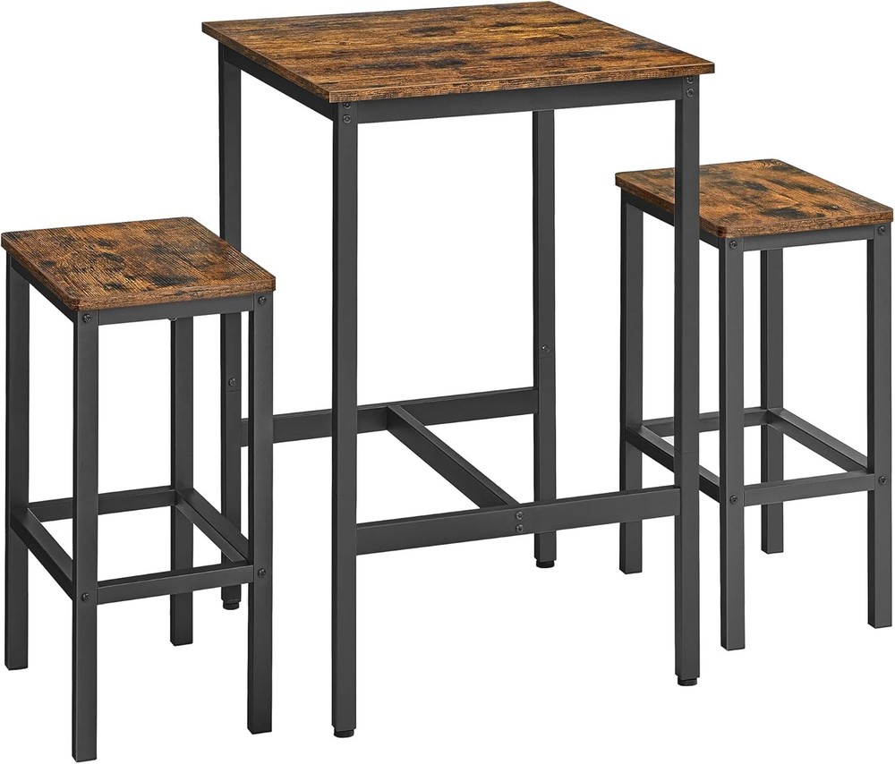 Bar Table & Chairs Set Square Table W/ 2 Stools Dining Pub Set 2 Space Saving