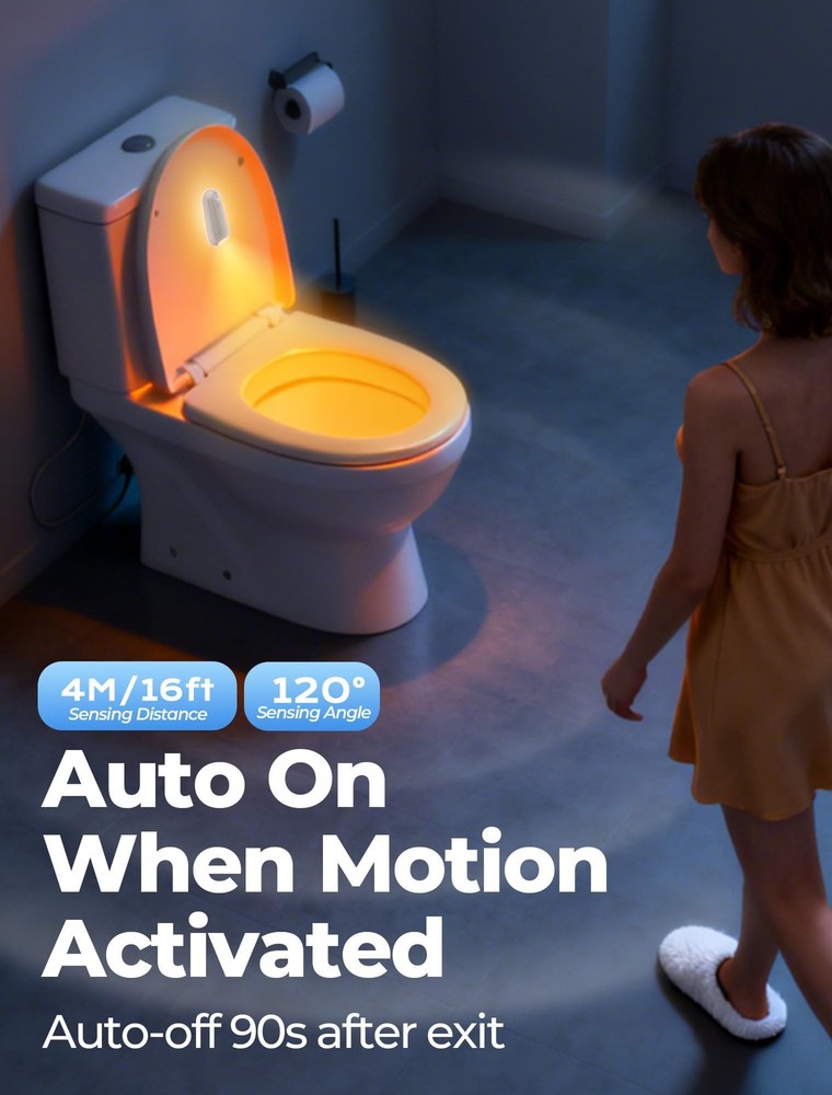 Toilet Night Light Motion Sensor, 8 Color Changing LED Wall Motion Sensor Lig...