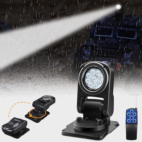 Remote LED Spot Lights for Trucks, Auto-Return 360 Rotating Search Light for