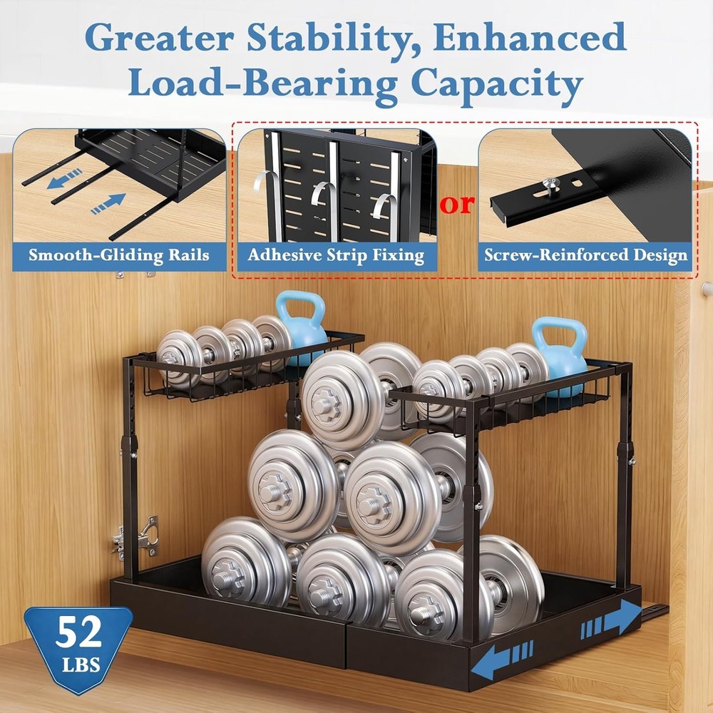 Under Sink Organizer 2 Tier Under the Sink Storage Expandable Adjustable Slide