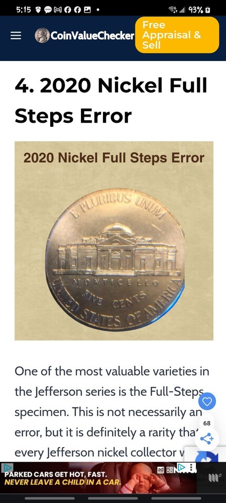 Full Steps Error 2020 Jefferson Nickle With Tilted Doors.