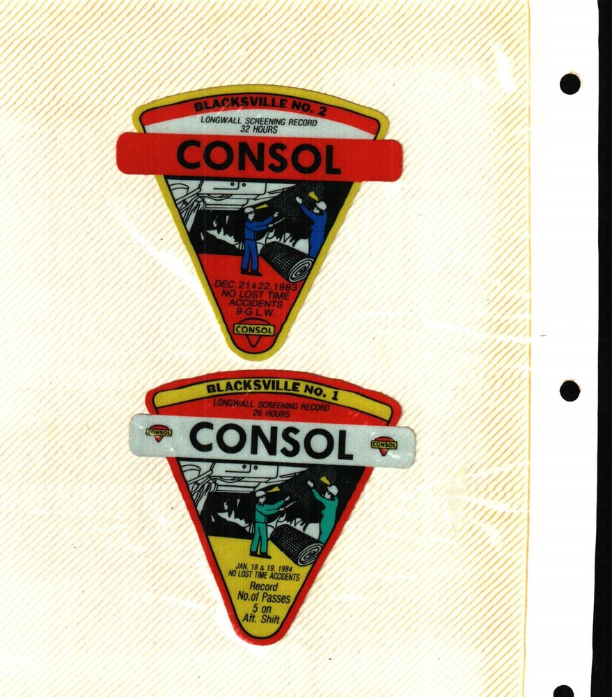 2 NICE BLACKSVILLE 1 & 2 CONSOL COAL CO. COAL MINING STICKER # 820