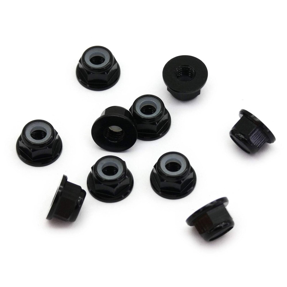 10pcs M5 Flange Locking Hex Nuts Nylon Insert Anodized Aluminum (Black)