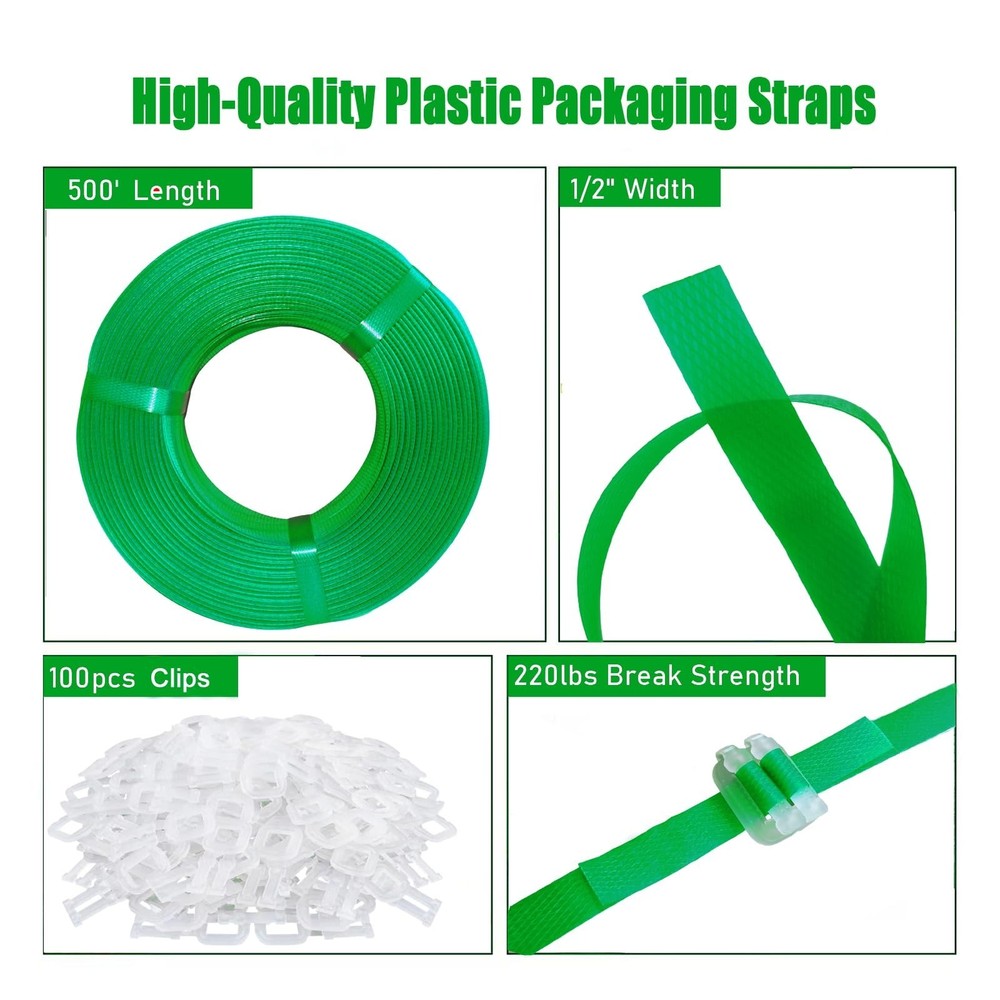 Plastic Packaging Banding Strapping Kit, 1/2" x 500' Polypropylene Straps & 1...