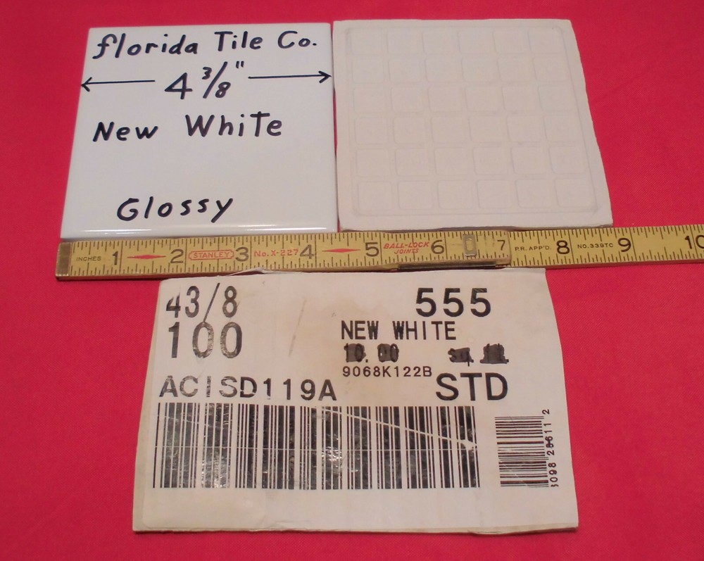 1 pc. 4-3/8" *New White #100* Glossy Ceramic Wall Tile by florida Co. NOS