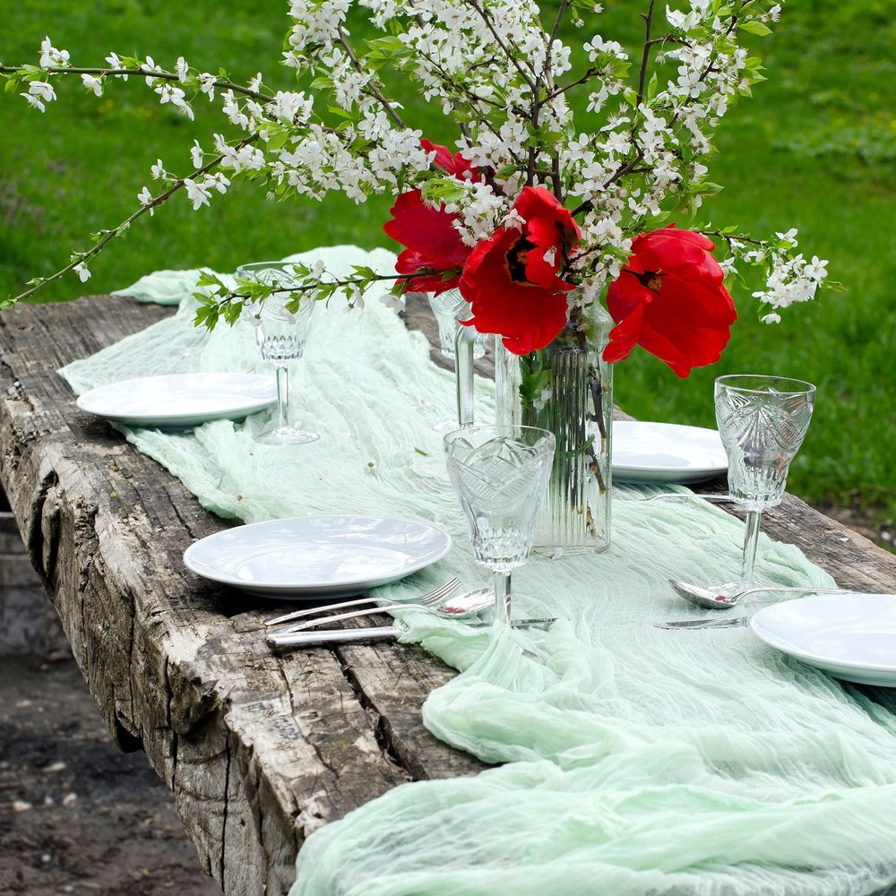 2Pcs Mocha Brown Cheesecloth Table Runner 35.4" x 118" Rustic Gauze Table Runner