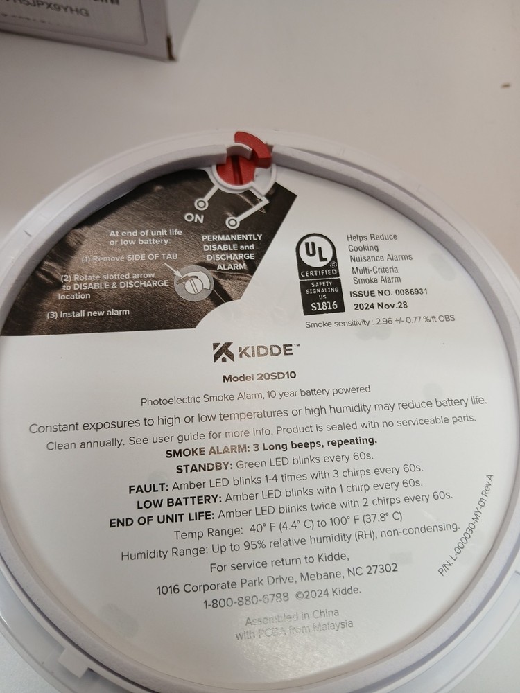 2 PACK Kidde Smoke Detector 10-Year Battery Powered LED Warning Light 20SD10