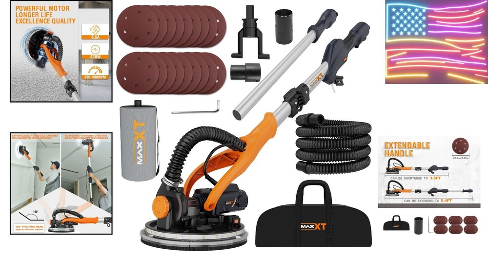 Drywall Sander with Vacuum Dust Collection, Popcorn Ceiling Removal Tool, 6 V...