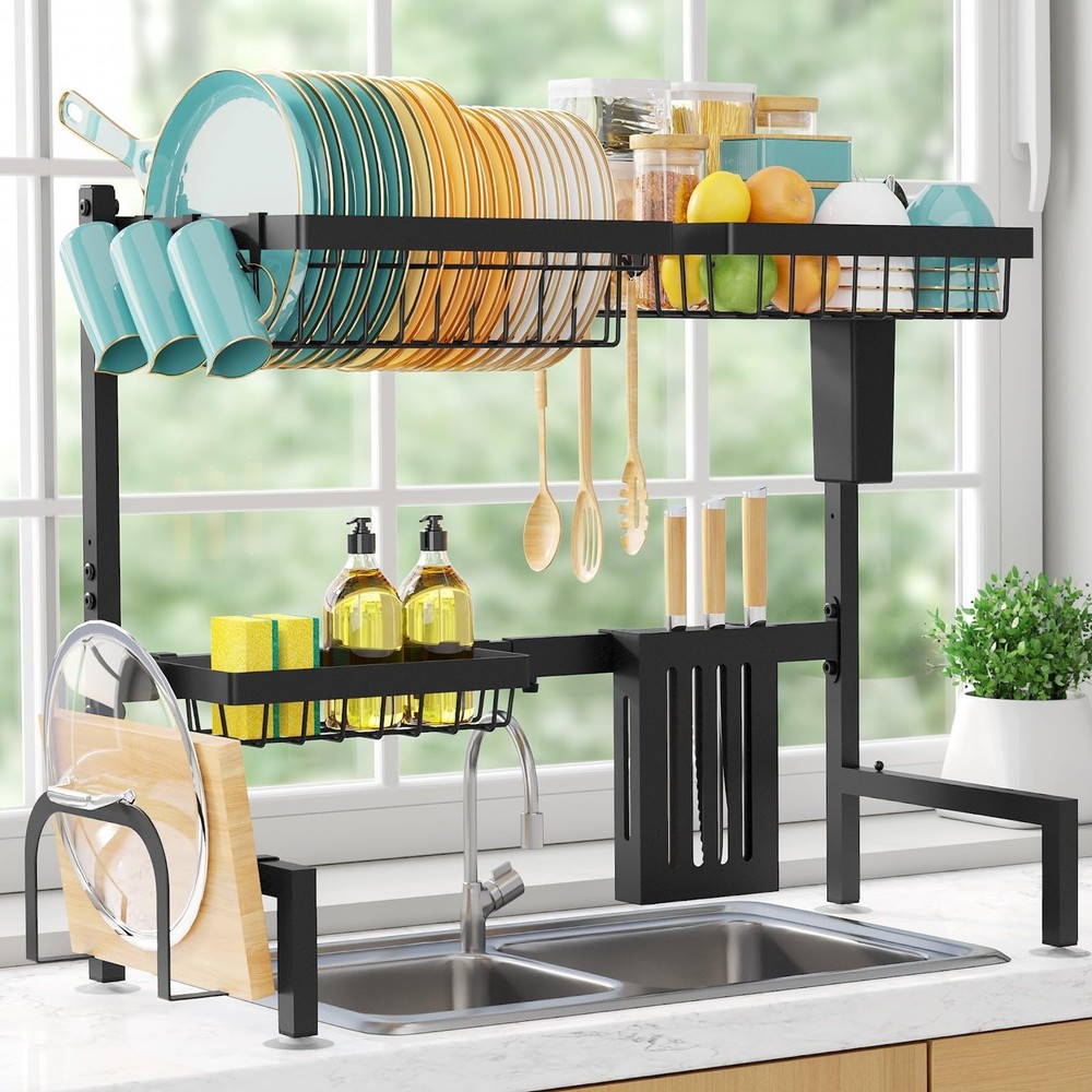 Over The Sink Dish Drying Rack - Adjustable 2 Tier Large Capacity Stainless S...