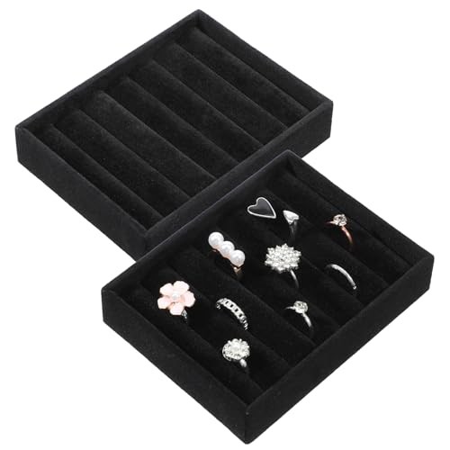 2 PCS Black Velvet Stackable Ring Organizer Tray, Earrings Display Tray