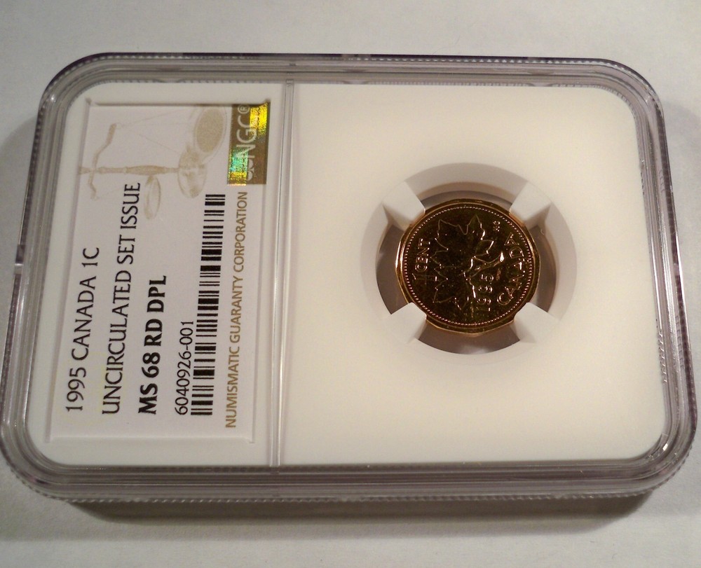 1995 1c CANADA NGC MS 68 RD DPL CENT COPPER MS 68 RED DEEP PROOF LIKE