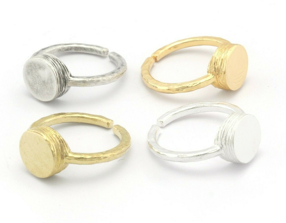 Round Brushed Edge Ring Base Adjustable Silver,Raw Brass,Shiny gold-silver 4726