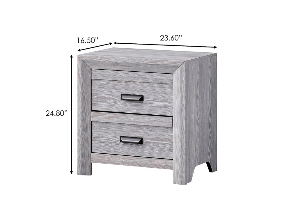 3Pc Rustic Gray Finish Queen Size Upholstered Panel Bed Nightstand Bedroom Set