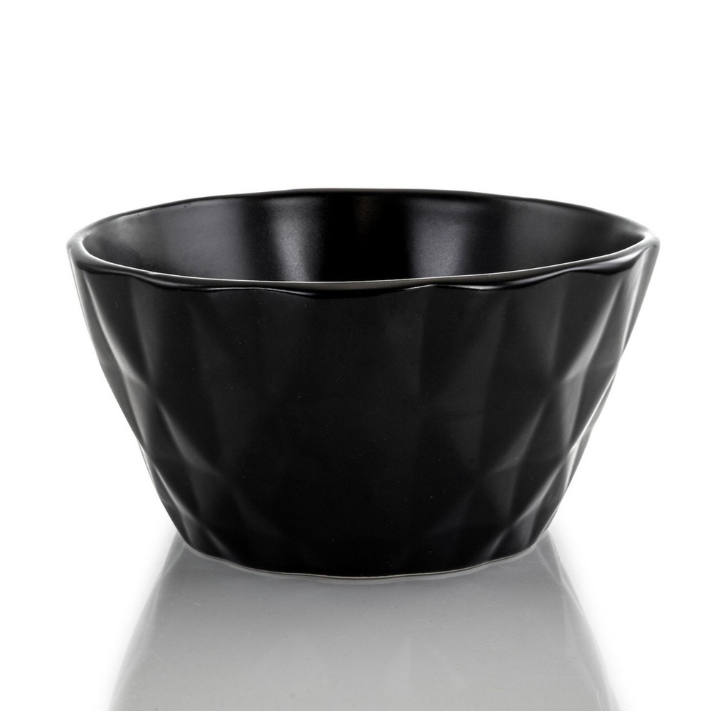 Elama Retro Chic 16 pc Glazed Stoneware Dinnerware Set in Black