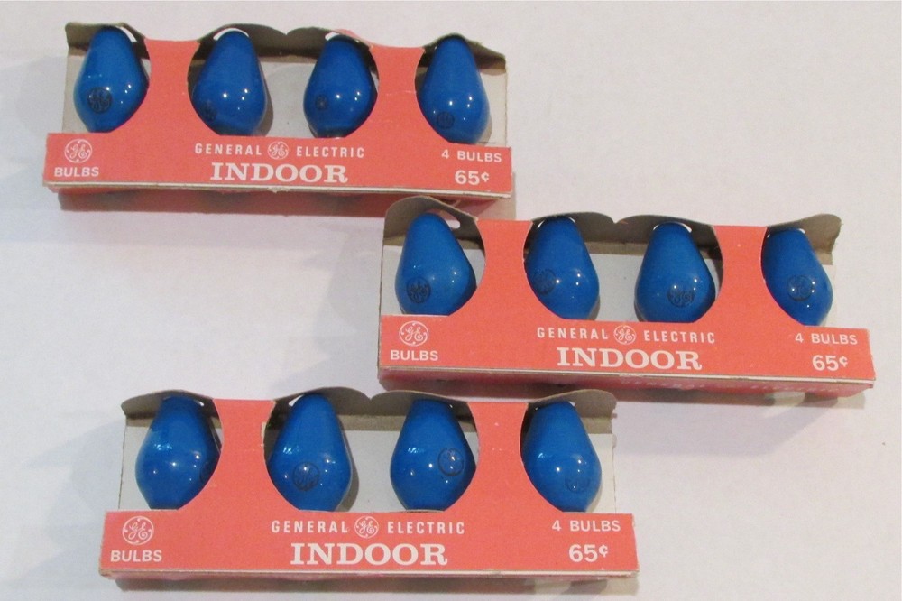 12 VTG C7 Christmas Light Replacement Bulbs Work Blue GE Scroll Circle Package