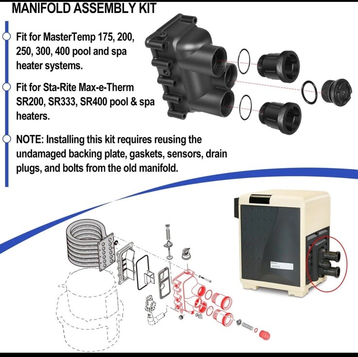 Pool Heater Manifold Body w/O-Ring for Pentair MasterTemp, Sta-Rite Max-e-Therm