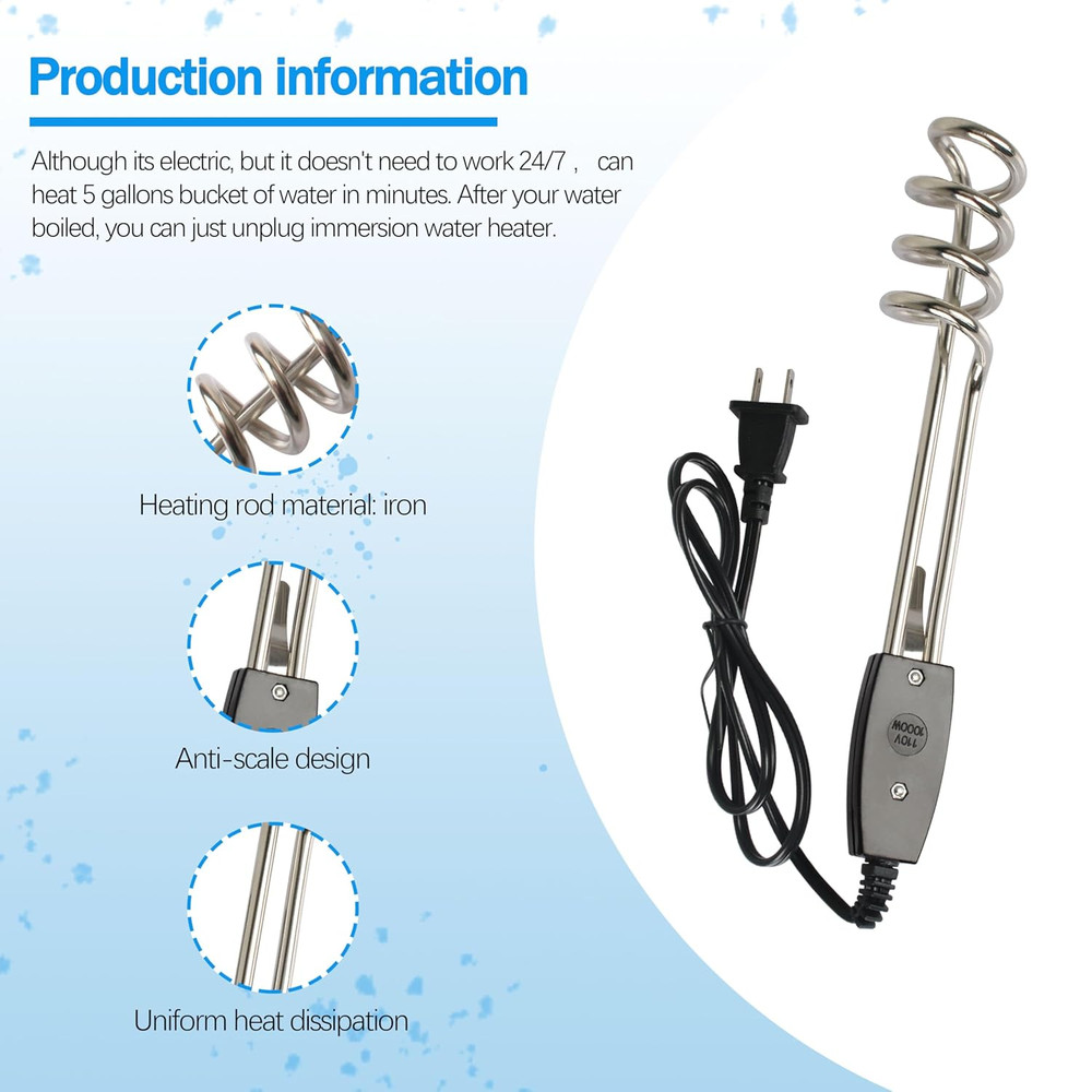 Immersion Heater, Submersible Water Heater，1500W/1000W-110V Portable Electric Im