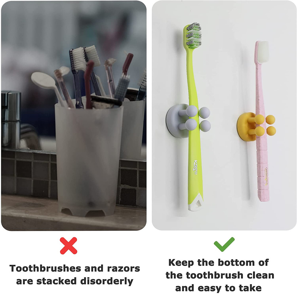 4 Pcs Silicone Toothbrush Holder Multi-Function Hook Waterproof Self Adhesive Si