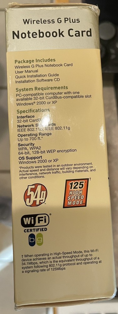 Belkin Wireless G Plus Notebook Card 2006 Windows 2000 or XP