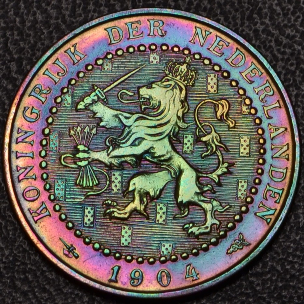 1904 Netherlands 1 Cent rainbow toning **SHARP DETAILS** (60-74)