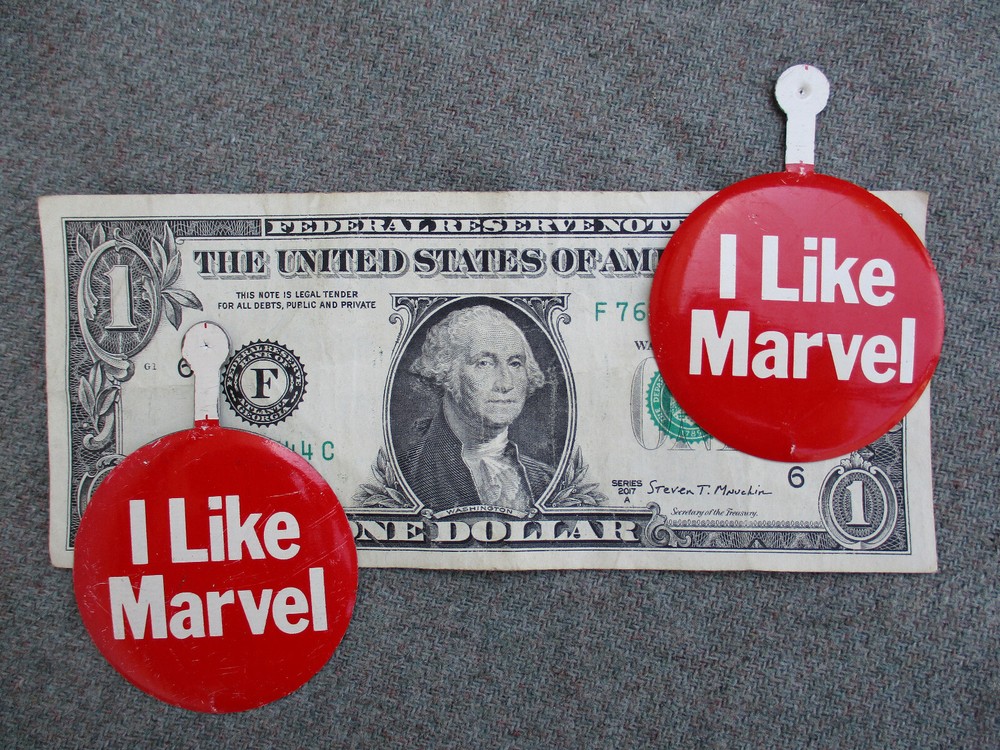 VINTAGE 1970s ? "I LIKE MARVEL" (COMICS?) METAL PIN BUTTON
