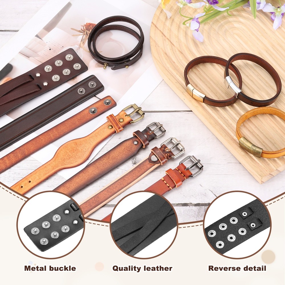 Plain Leather Bracelets Buckle Bangle,Black Wide Punk Bracelets