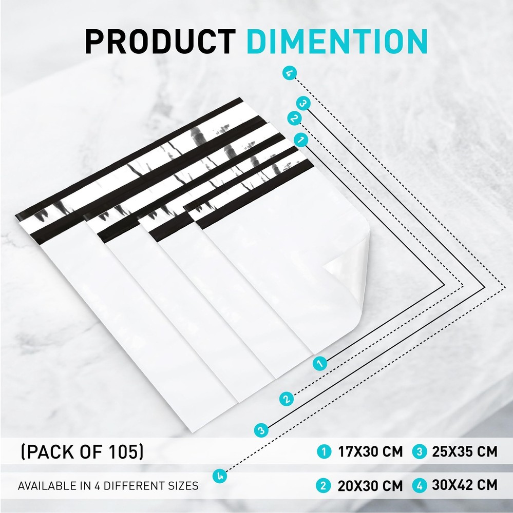 Elegxen 105 Pcs Poly Mailers - Mix Size - Self Sealing, Size, White
