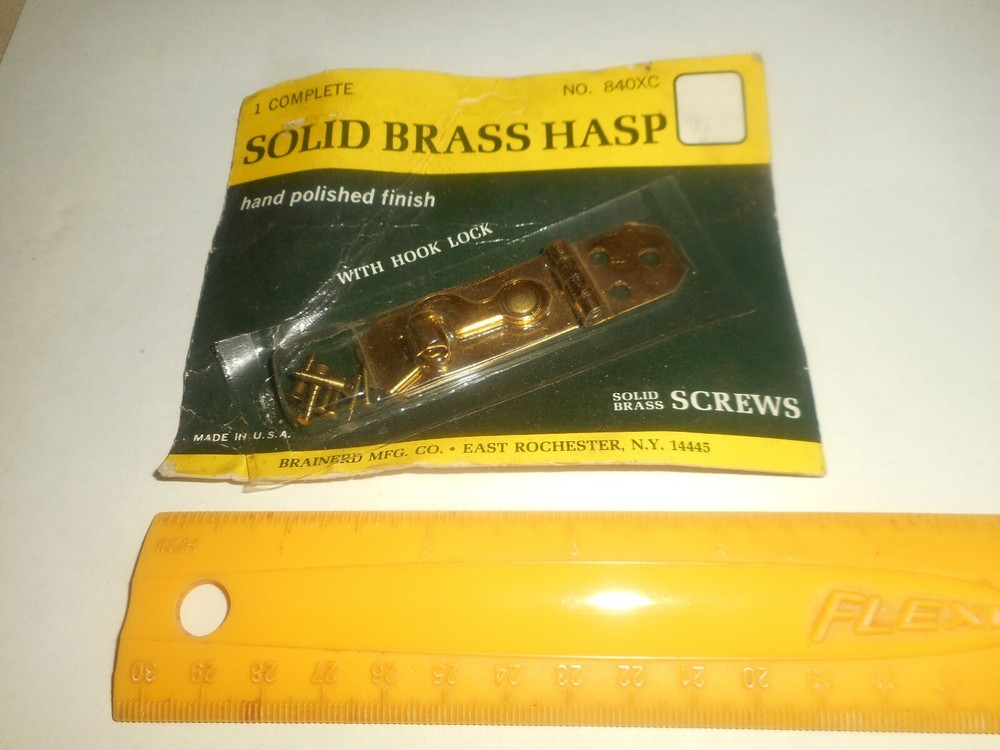 Vintage Solid Brass Hasp & Hook Lock Brainerd Mfg. Small 2 3/4" x 3/4" Nos