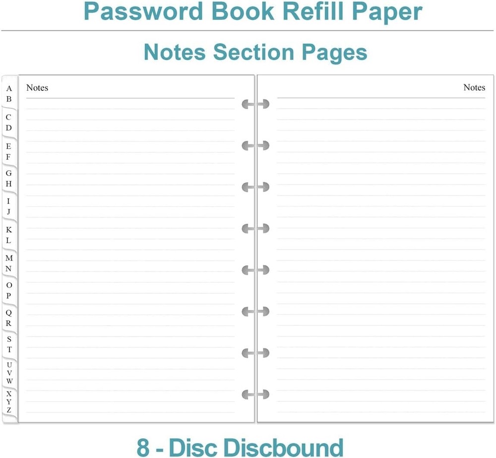 A5 TUL Discbound Password Book Refills - 8-Disc A-Z Password Notebook Refill ...