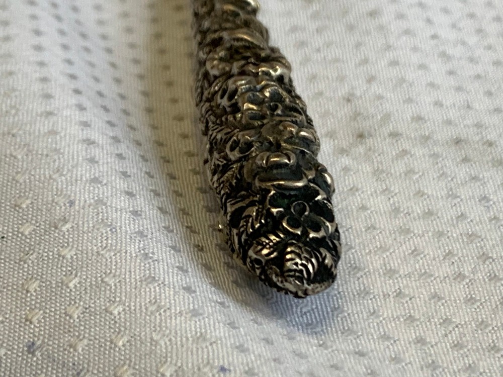 Antique Sterling Silver Handled Button Hook Lace Puller Floral Repousse Design